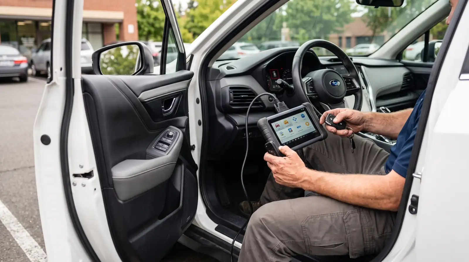Canby Locksmith programming a replacement car key fob at the vehicle