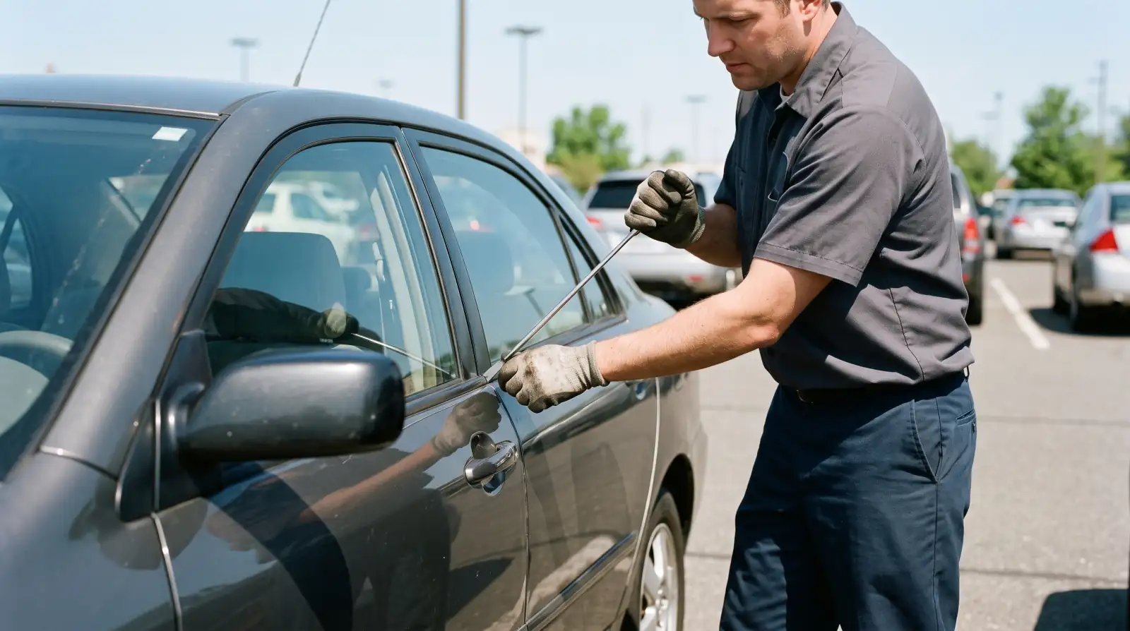 Canby Locksmith opening a locked car door with a long-reach tool
