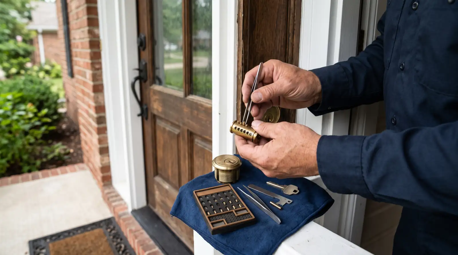 Canby Locksmith rekeying a deadbolt at a Canby, Oregon home